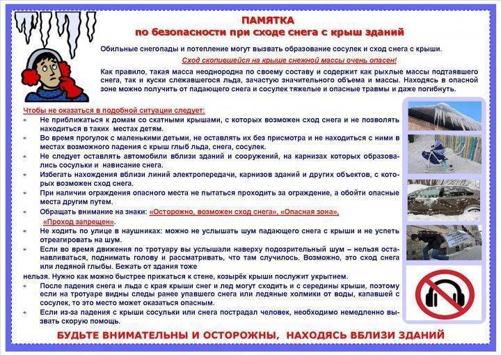 Информация по безопасности при сходе снега с крыш зданий