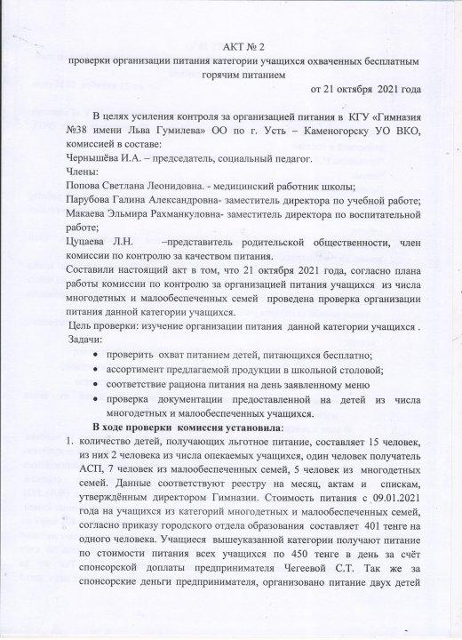 Акты проверок школьной столовой