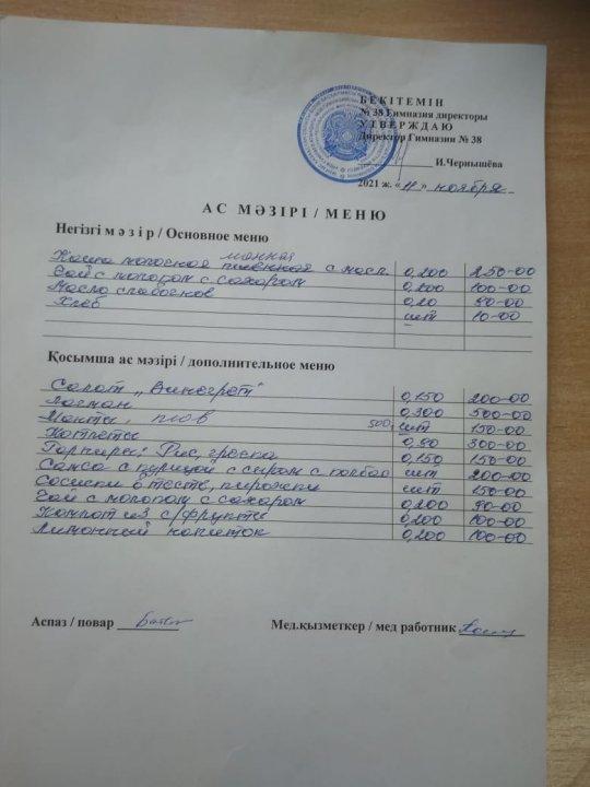 Меню на 11 ноября 2021 г.