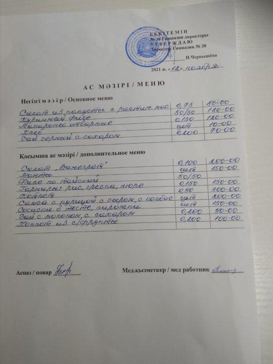 Меню на 12 ноября 2021 г.