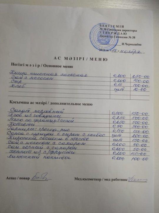 Меню на 15 ноября 2021 г.