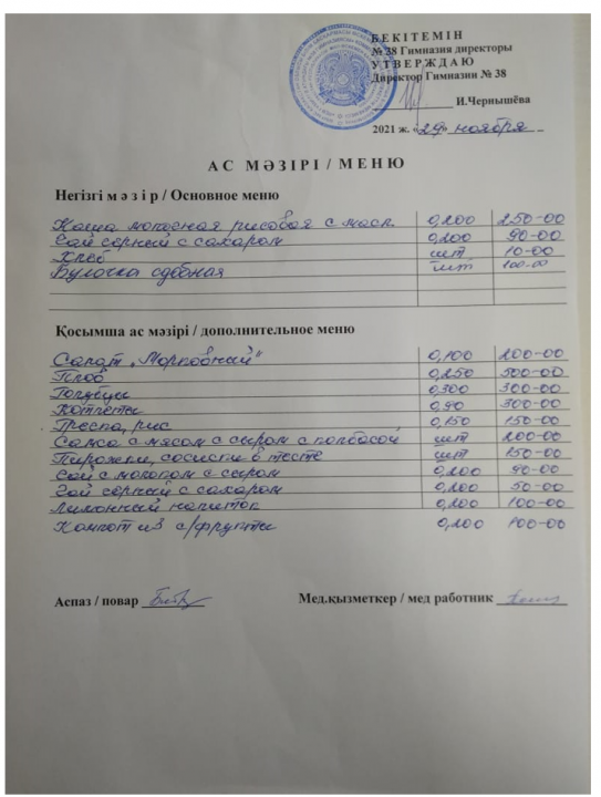 Меню на 29 ноября 2021 г.