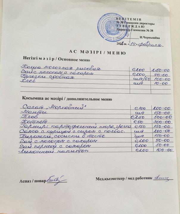 Меню на 14 февраля