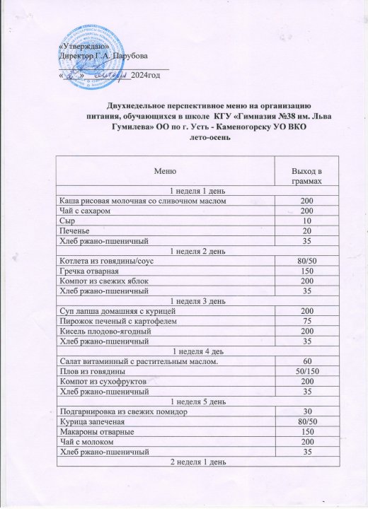 Двухнедельное перспективное меню